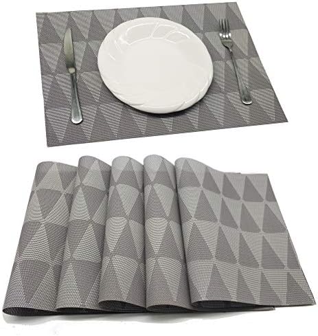 Tennove Placemats Set of 6, Washable Placemats PVC Cross Weave Woven Vinyl Table Mats for Kitchen Dining Table Decoration (SANJIAOHUI)