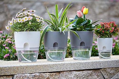 WAWASIA Self Watering Pots for Indoor Plants, 4 Pack Decorative Plant Pots with Extra Large Water Storage, Suitable for Indoor Outdoor Plants and Flowers (White, 9.3 Inch)