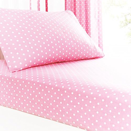Crib / Toddler Bed Sheet and Pillowcase Set (Pink Polka Dot) Cotton by Dreamtown Kids