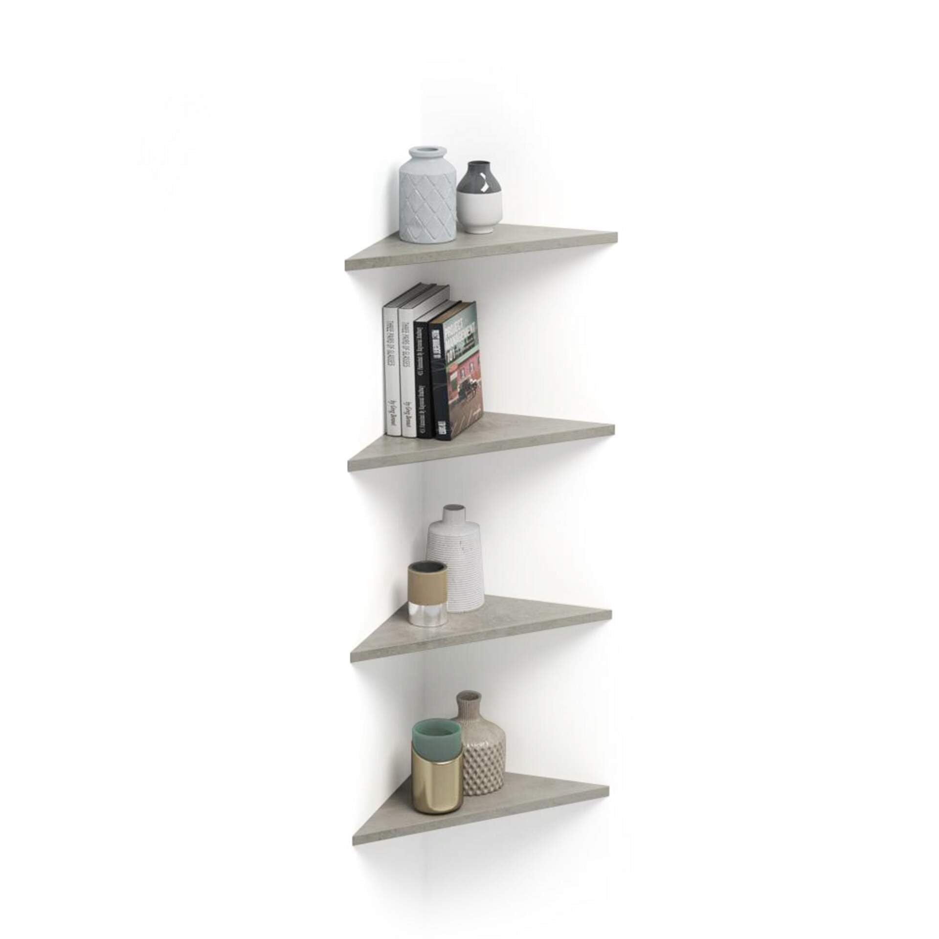 Mobili Fiver, Set of 4 Corner Shelves, Easy, Concrete Effect, Grey, Made In Italy