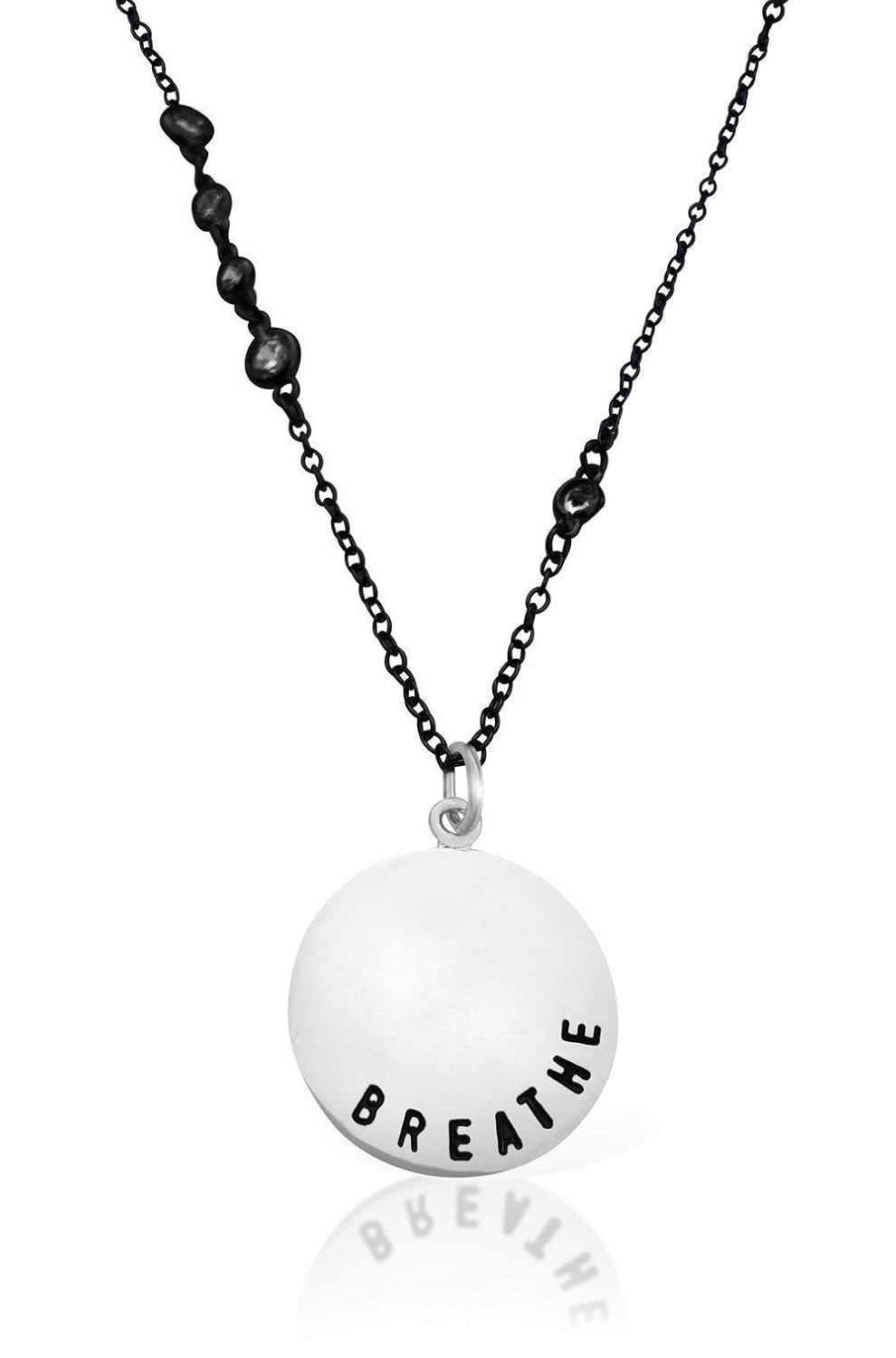 Inspirational BREATHE Antiqued Sparkly Black Necklace Handmade