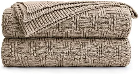 Longhui bedding Cotton Khaki Cable Knit Throw Blanket for Couch