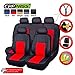 CAR PASS Skyline Premium Leather Seat Covers, Waterproof PU Car Seat Covers Full Set, Front and Rear Seat Covers Universal FIT for Cars,SUV,Vehicles,Sedans,Trucks, Airbag Compatible (Black and Red)