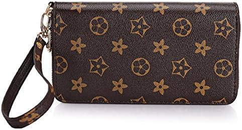 Women Double Zipper Around Clutch Wallet Lady Large Capacity Purse with Wristlet