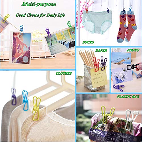30 Pack Metal Clothespins Clips - Multi-Purpose Colored Utility Steel Wire Clips Pegs Holders in Basket Bin for Clothes Line, Kitchen Bag Sealing