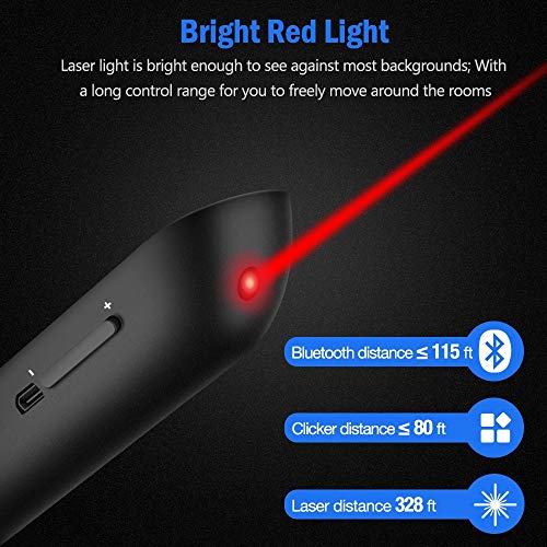 DinoFire for Bluetooth Presentation Remote Powerpint Clicker USB Rechargeable RF 2.4 GHz Dual Modes Wireless Presenter Presentation Laser Pointer Slide Advancer for Mac/Keynote/PC/PPT