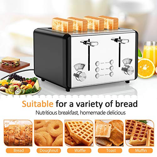 4 Slice Toaster, whall Stainless Steel,Bagel Toaster6 Bread Shade