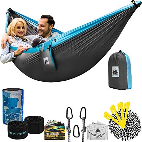 Lazy Monk Portable Camping Hammock Tent - 2 Person Hammocks with Tree Straps - BEST Double Parachute Gear