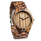 Treehut Men's Zebrawood Wooden Watch with Zebrawood Wood Strap Quartz Analog