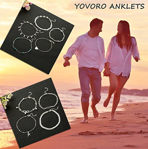 YOVORO 9PCS Charm Anklets for Women Girls Bracelets Beach Anklets Foot Jewelry Adjustable S