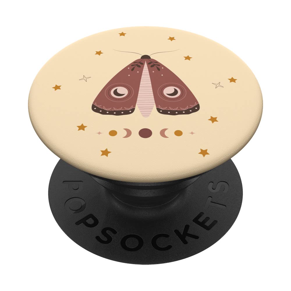 Celestial Moth Line Art Yellow Pastel Astrology Moon Phases PopSockets Swappable PopGrip