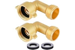 HQMPC Garden Hose Connector 90 Degree Brass Garden Hose Elbow Solid Brass Adapter (2Pcs)+ Extra 4 Pressure Washers