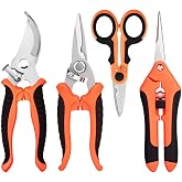 HoMaNa 4 Pack Garden Shears Pruning Set, Stainless Steel Multi-Blade | Sharp stainless steel blades with safety lock, spring ergonomic grips reduce hand strain, for flowers, bonsai garden