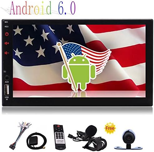 Free Rear Camera+ Double Din Android 6.0 In Dash Car Stereo with Bluetooth 7 Inch HD Touch Screen Support WiFi,GPS/Navigation,Mirror Link,USB/SD/AUX/AM/FM Car Radio,Microphone,Wireless Remote(No dvd)