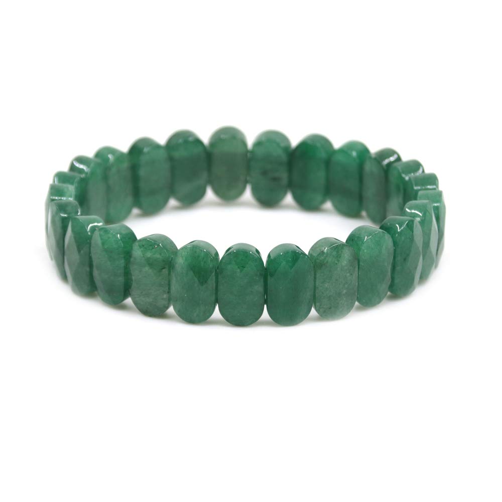 CHENYUE Natural Green Aventurine Gemstone 14mm Faceted Oval Beads Stretch Bracelet 7.5 Inch Unisex