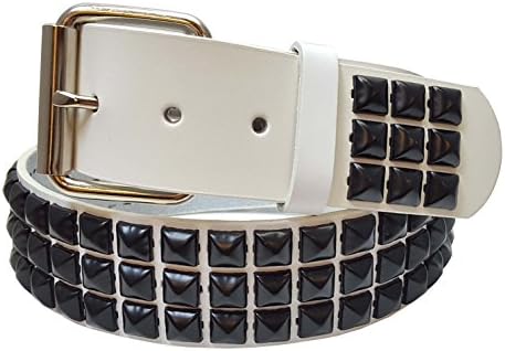 White Leather Belt with Matte Black Prymid Studs Size M/L