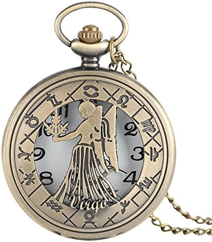 Astrology Style Pocket Watch, Bronze Skeleton Design Pocket Watch for Men, Pocket Watch Birthday Xmas Gift