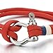 Mens Women Steel Screw Anchor Shackles Red Nautical Sailor Rope Cord Braided Wrap Bracelet Wristband