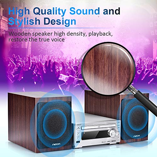 neon Hi-Fi Stereo Systems with Wooden Speakers, CD Stereo Player with Bluetooth USB FM Radio Function, with Remote Control, for Home Audio Music Sound System, MCB1533