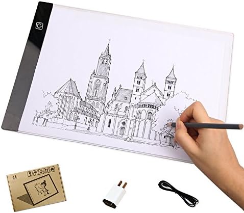 A4 size Ultra-thin Portable LED Light Box tracer White light LED Artcraft Tracing Light Pad Light Box with 3 level brightness for Artists,Drawing, Sketching, Animation