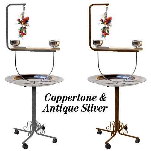 PARROT BIRD METAL PLAYSTAND PP B 72T toy cage cages toys gym african grey conure (ANTIQUE SILVER)
