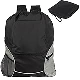 Teamoy Foldable Sackcpack Drawstring Backpack Gym Bag with Straps, Pockets, Reflective Tapes, Black