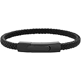 Geoffrey Beene Men's Braided Genuine Leather Fashion Bangle Bracelet with Stainless Steel Clasp