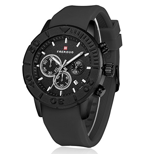 Watch, Classic Men Sports Watch with Black Band, Water Resistant with Multifunction Calendar Date Window and Chronograph, Perfect Gift for Cooperator and Client
