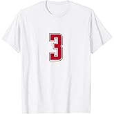Red Number 3 Team Junior Sports Numbered Uniform T-Shirt
