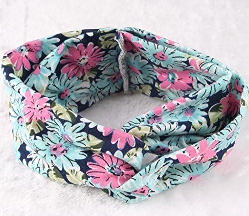 Women's Elastic Flower Printed Headwrap Knotted Soft Twisted Headband-Boho Style Criss Cross Head Wrap Hair Band-Wrap Twisted Knotted Knot Soft Hair Band (#5 Baby Blule)