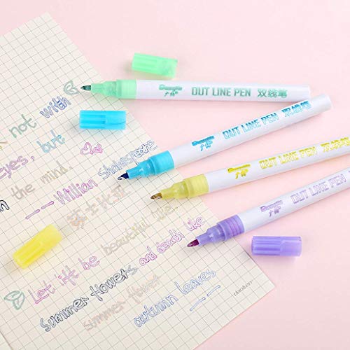 Gift Card Writing Drawing Double Line Outline Pen Two-line Color Pen Set of 8 Assorted Colors - Thumbnail 4