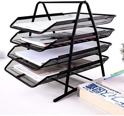 Wire Mesh Letter Tray 4 Tier Filing Trays Holder Office Desktop Document A4 Paper File Storage Desk Organiser Mesh Filling Home Office School Scratch-resistant stretchable Easy to assemble Black - Image 3