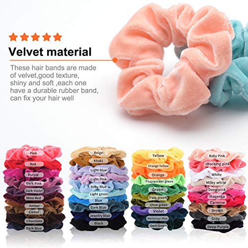 40 Pcs Premium Korean Velvet Hair Scrunchies Hair Bands Scrunchy Hair Ties Ropes Ponytail holder for Women or Girls Hair Accessories (40 Pcs Premium Korean Velvet Hair Scrunchies) - Thumbnail 2