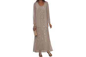 Clothfun Chiffon Mother of The Bride Dress 2025 Sequin Wedding Guest Dress with Jacket Long CY134