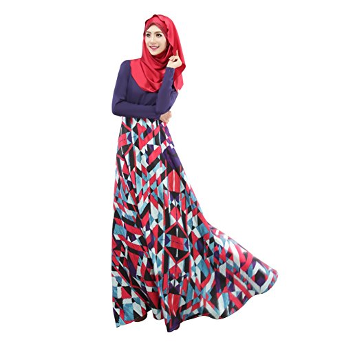 Weixinbuy Islamic Muslim Abaya Women Floral Maxi Partywear Dresses L