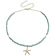 Azusa Sun Boho Beaded Choker Necklace Starfish Cute Summer Pendant Necklace Colorful Beaded Beach Necklace Fashion Jewelry Gift For Women Girls （Green）(DDF016)