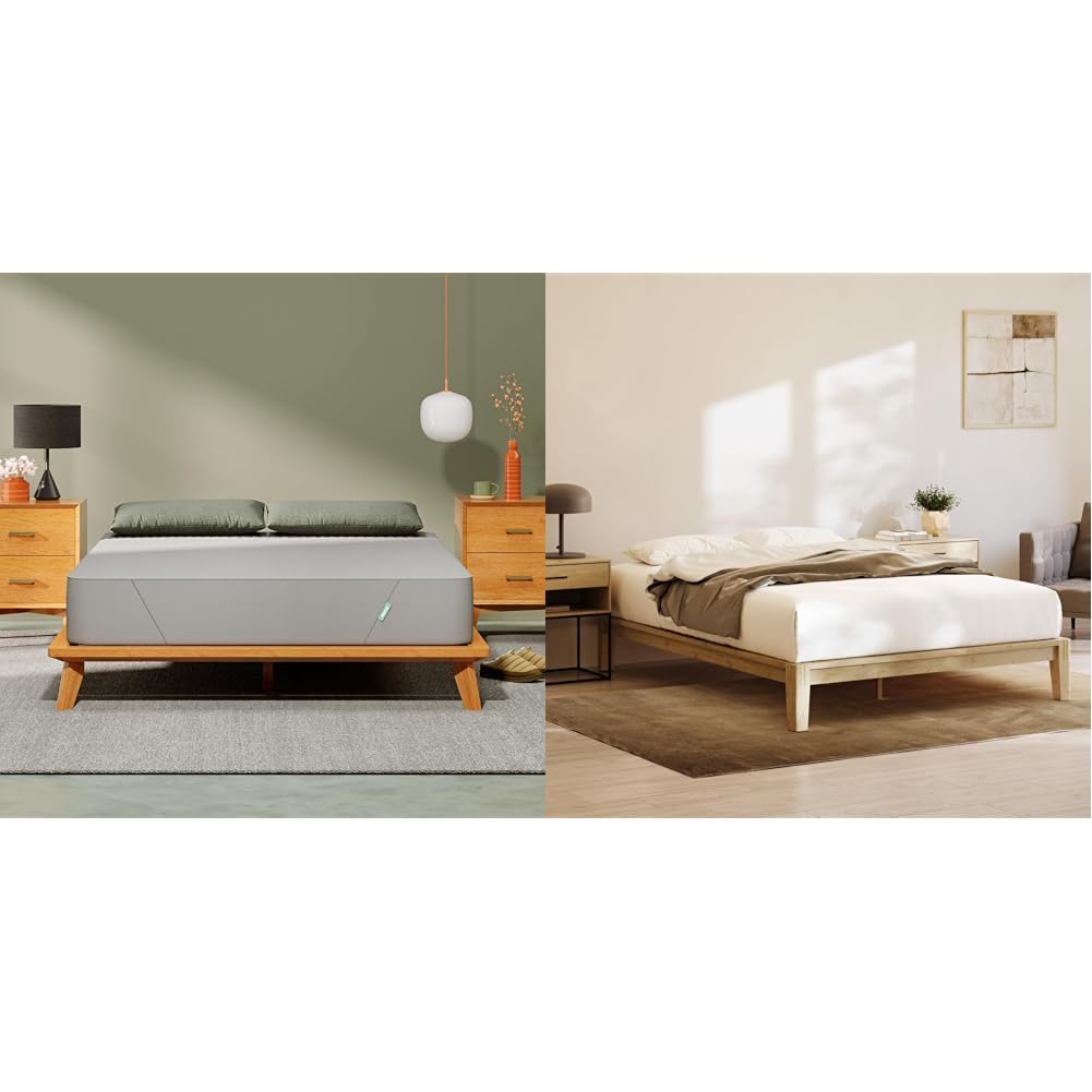 Siena 10” Full Mattress with Bamboo Bed Frame - Natural Color - Medium Firm Memory Foam - Premium Pressure Relieving Layers - Easy Tool Free Set Up - Holds Up to 800 Pounds Image