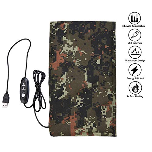 Reptile Under Tank Heating Pad - USB Amphibian Heating Camouflage Pad with Thermostat 3-Levels Temperature, Warming Pad for Lizard, Bearded Dragon, Chameleon, Corn Snake, Spider, Small