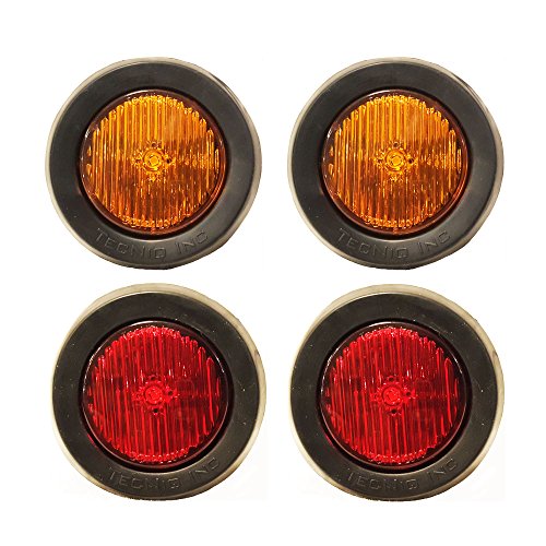 2 Amber 2 Red LED 2″ Round Clearance/side Marker Light Kits with Light, Grommet and Wire Pigtail Truck Trailer Rv Pack of 4 Lifetime Warranty