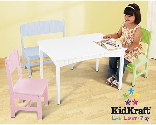 KidKraft - Nantucket Long Table with Bench and 2 Chairs, Pastel