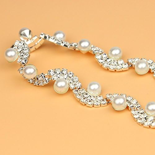 David Cartier 2016 Silver Pearl Rhinestone Wedding Applique Crystal Sewing Trim 1 Yard (white)