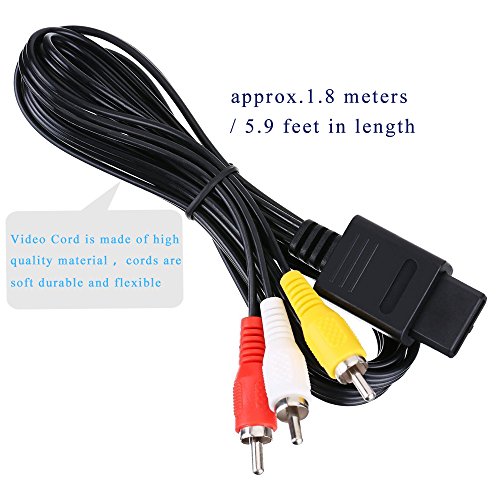 Composite AV Cable INNKER 2 Pack 1.8m AV Audio Video Cords Cable Wire Compatible Replacement Wire Cords for Wii Super Nintendo /N64 /Gamecube /GC/SNES Black - Thumbnail 2