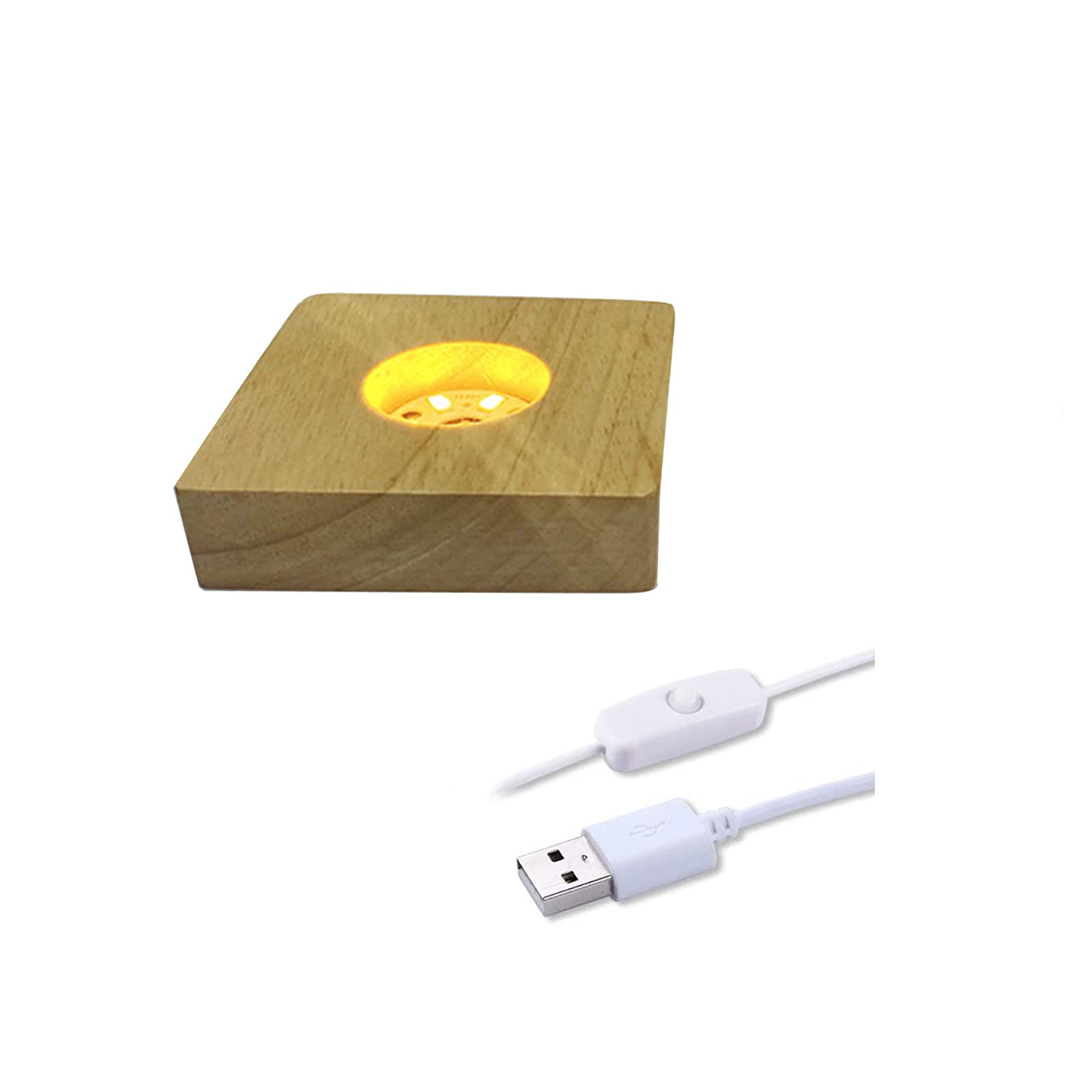 CDIYTOOL LED Lights Display Base, Wood LED Display Base for Crystals Glass Art, 4 Inch Warm colour Lighted