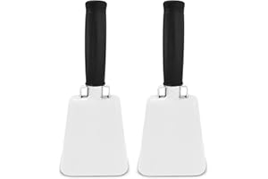 Deke Home - 2 Pack 7 Inch Steel Cowbells with Handle, Loud Noise Makers for Football, Sports, Parties, Competitions, School Spirit & Safety, Large Hand Bell for Cheering & Percussion Instrument