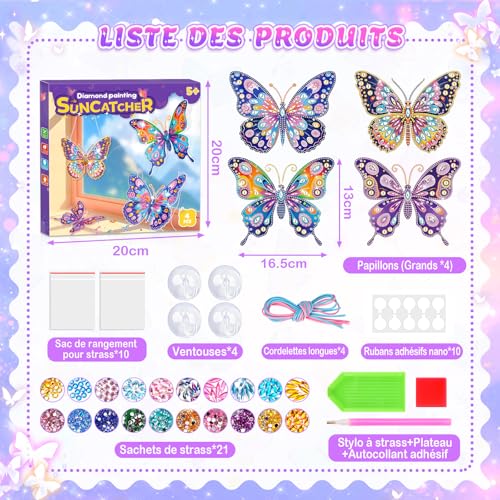Gift Girl 6 8 10 7 5 9 Years, Children's Manual Activity Butterfly Diamond Painting Child Toy Girl 6 7 8 9 Years, Creative Hobbies 6 8 10 Years Sun Catcher Window Color Deco Birthday Gifts 4-12