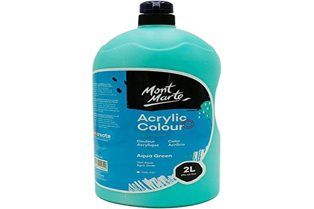 MONT MARTE Discovery School Acrylic, Aqua Green, 1/2 Gallon (2 Liter). Ideal for Students and Artists. Excellent Coverage and Fast Drying. Pump Lid Included.