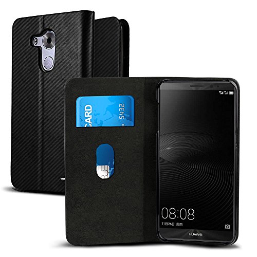 Mate 8 Case, VALKYRIE Huawei Mate 8 Flip Slim Wallet Case For Huawei Mate 8 with Card Slot Flip Cover and Stand Feature - Black Carbon Fiber