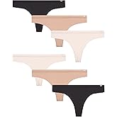 Jessica Simpson Women's Thong Panties - 6 Pack Seamless Lace Microfiber Underwear for Women (S-XL)