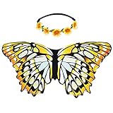 Flying Childhood Kids Fairy Butterfly Wings for Toddler Girls Princess Dress Up Costume Party Favors with Daisy Headband (Yellow)