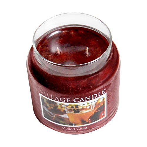 Village Candle Mulled Cider Medium Glass Apothecary Jar Scented Candle, 13.75 oz, Red